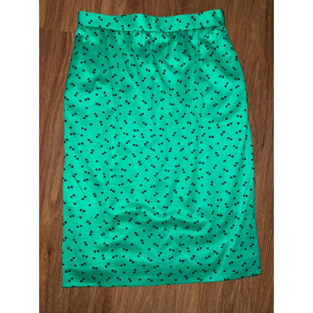 Chic Women Green Heart Print Pencil Skirt Switzerland US 8 High Waist minimalist